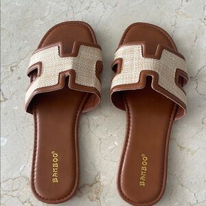 BAMBOO Tan and Cream H-Style Sandals